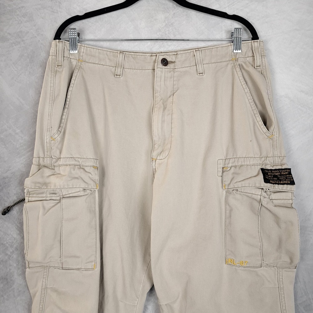 Polo Ralph Lauren Cargo Pants Mens 32 Beige Bungee Patton Military Workwear